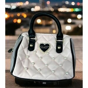 Betsey Johnson Mini Satchel Purse Be-Mine Pink Clutch Bag Quilted Pink Pearl